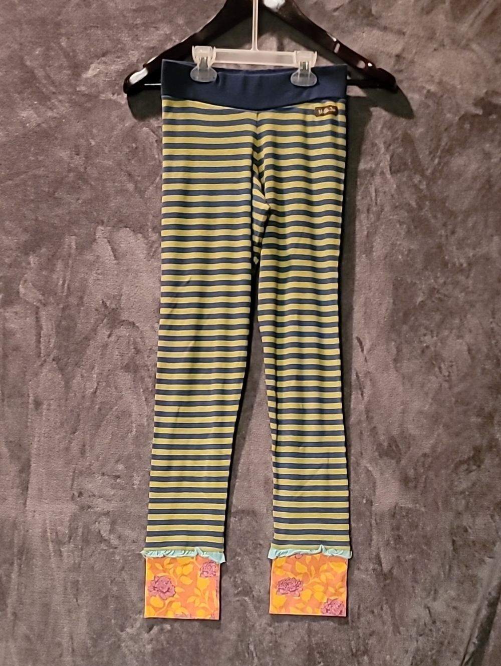 Matilda Jane Navy and Lime Striped Leggings with Floral Cuffs